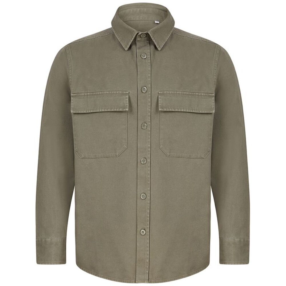 Front Row Mens Cotton Drill Overshirt / Khaki